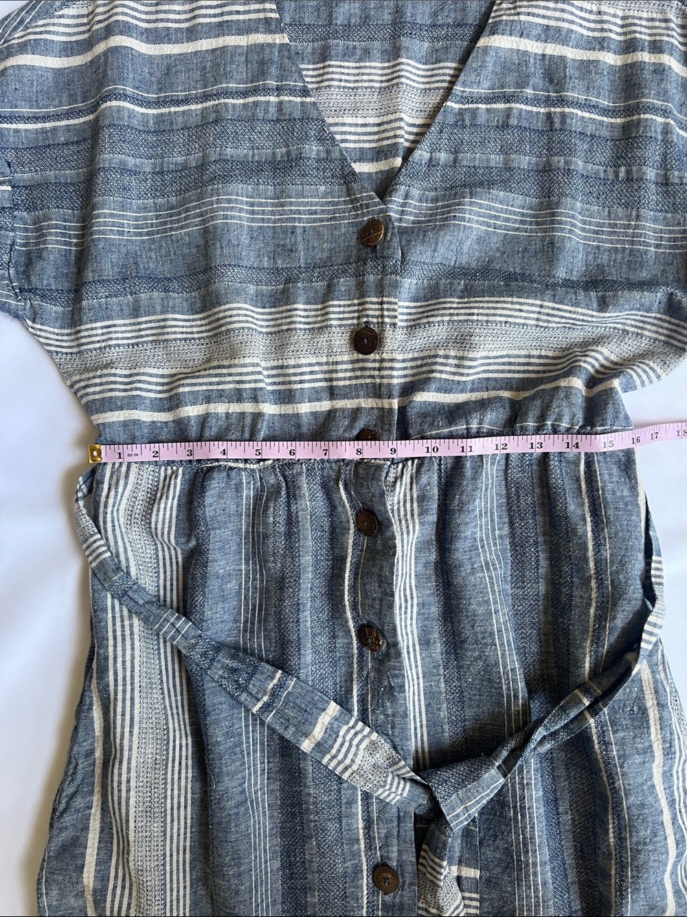 Blue/White Sz M Linen/Cotton Striped Button-Front Dress Coastal Preppy Travel - Picture 8 of 10